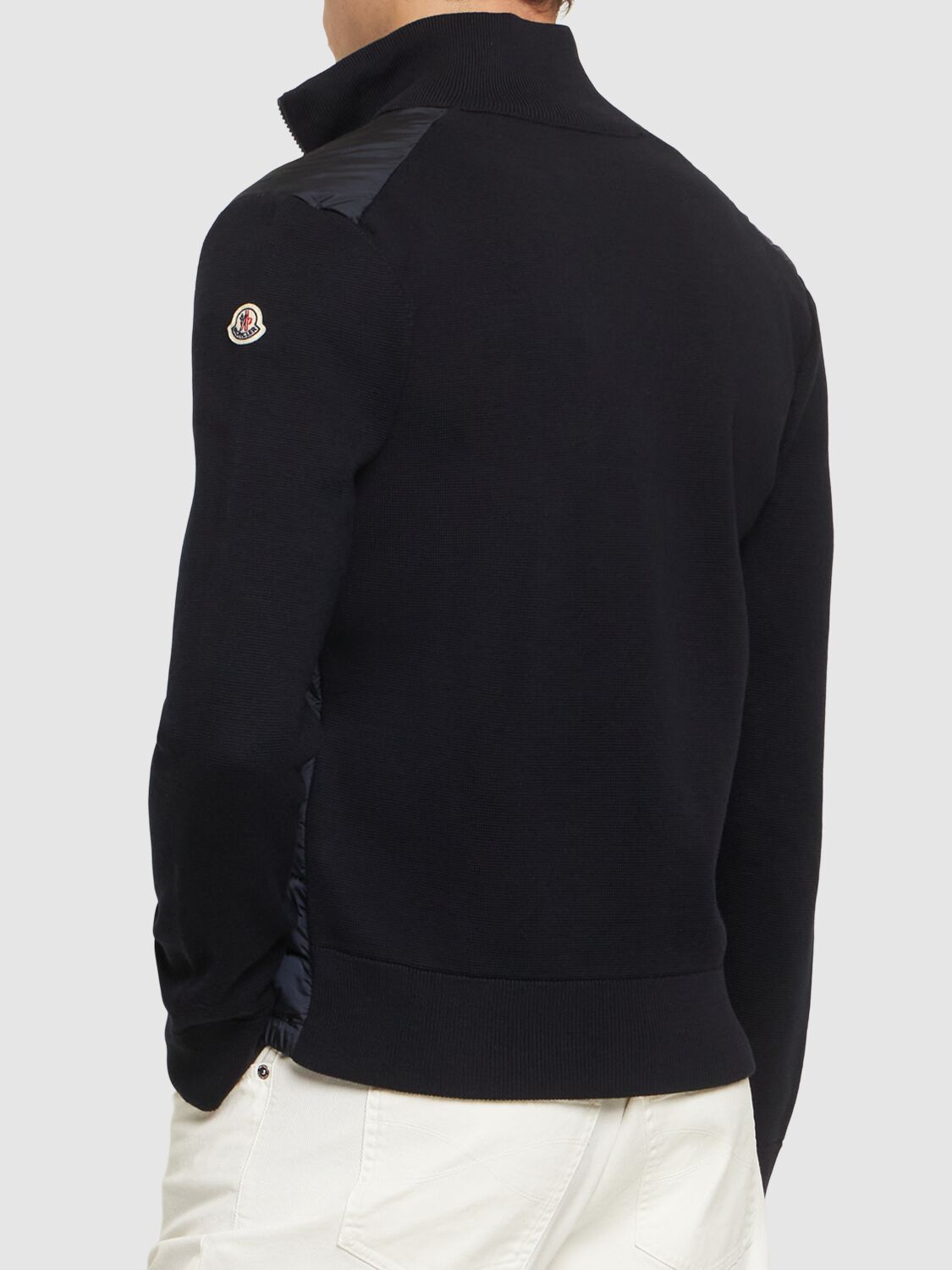 Shop Moncler Wool Blend Tricot Down Jacket In Navy