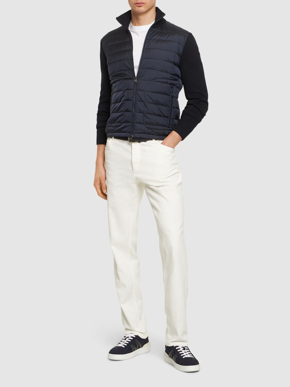 Shop Moncler Wool Blend Tricot Down Jacket In Navy