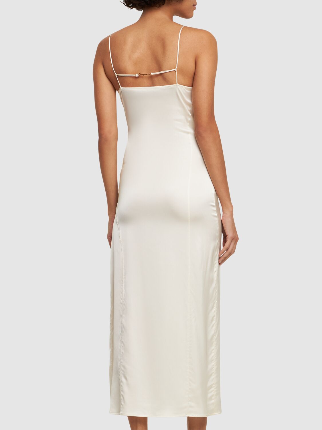 Shop Jacquemus La Robe Notte Satin Midi Dress In Ivory