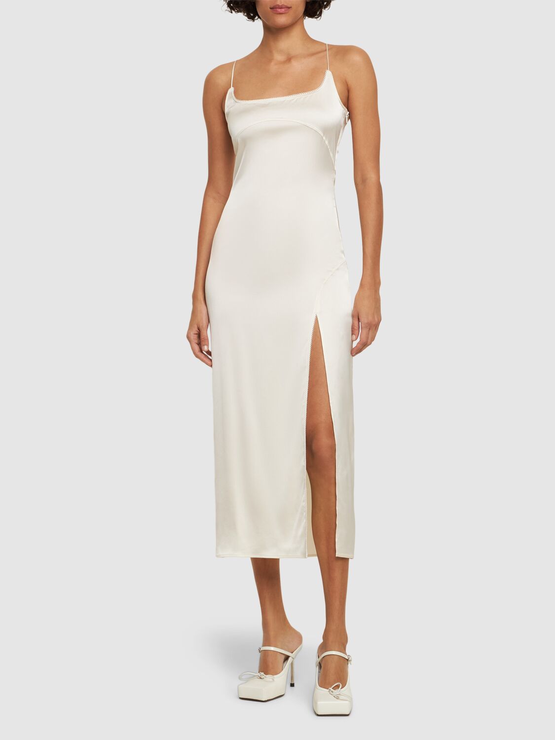 Shop Jacquemus La Robe Notte Satin Midi Dress In Ivory