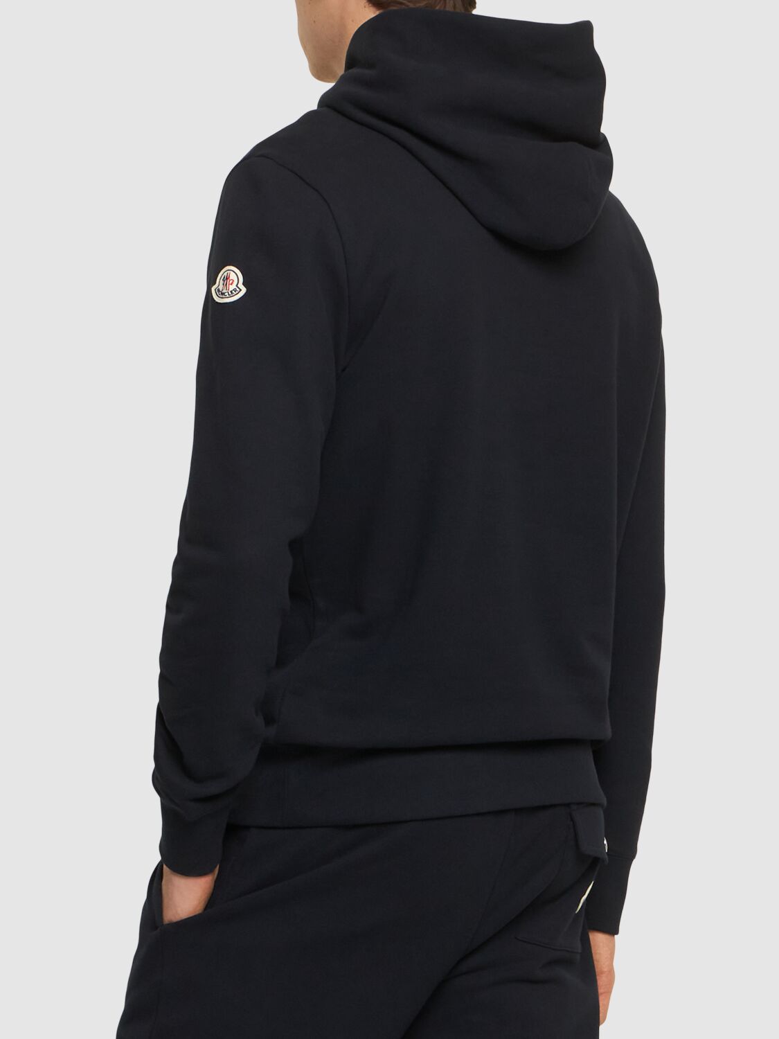 Shop Moncler Logo Cotton Sweatshirt Hoodie In Blue