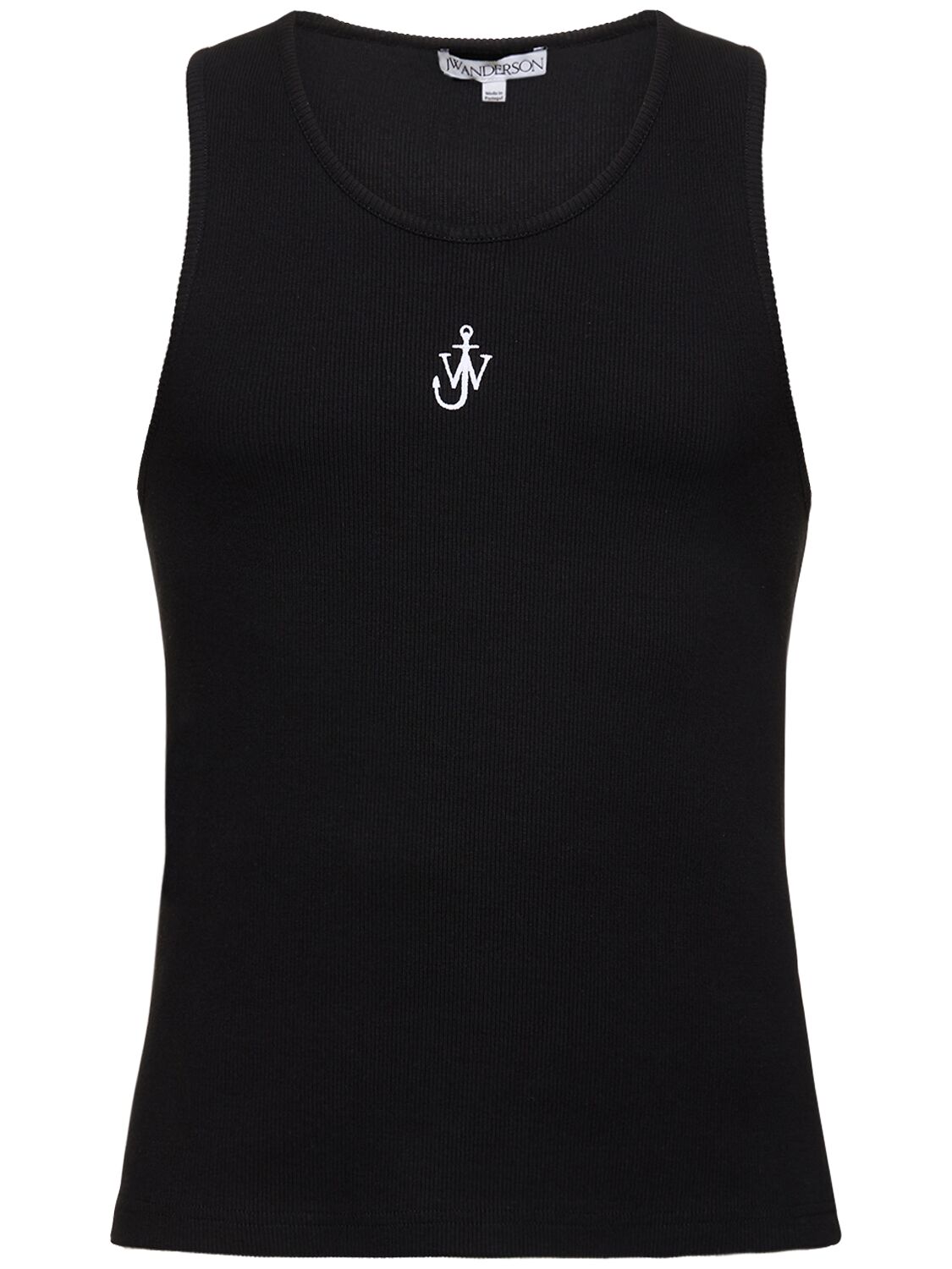 Shop Jw Anderson Logo Embroidery Stretch Cotton Tank Top In Black