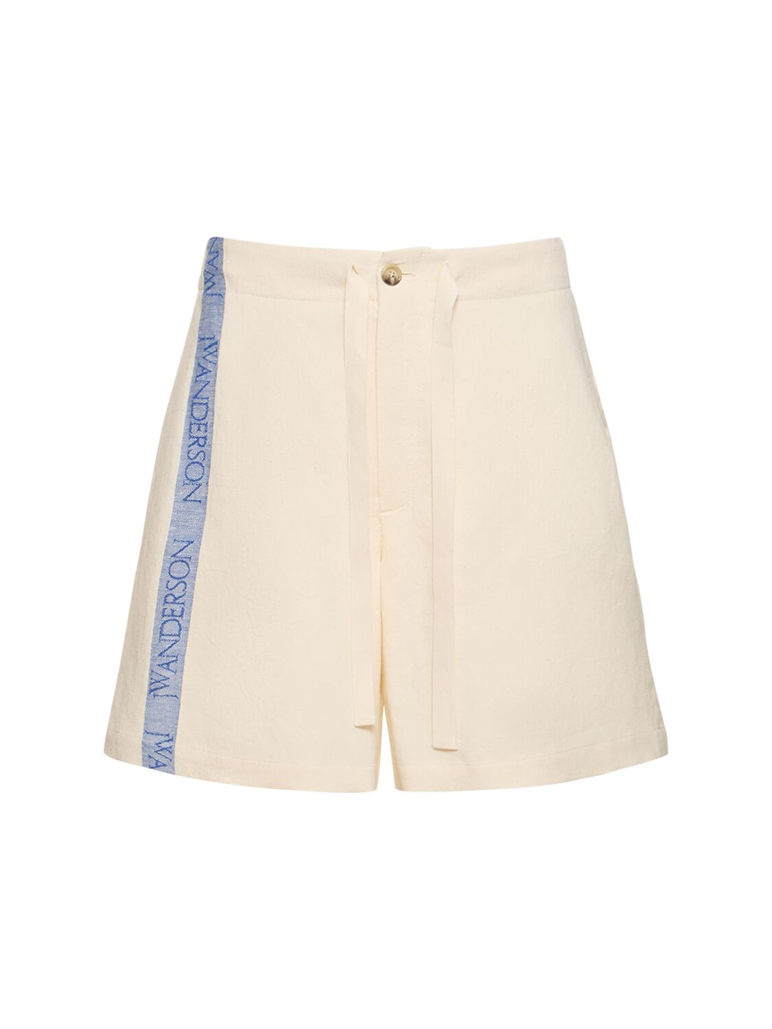 Shop Jw Anderson Wide Linen & Cotton Shorts In Off White