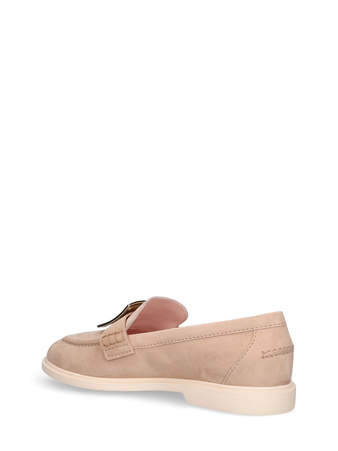 Shop Roger Vivier 25mm Metal Buckle Suede Loafers In Nude