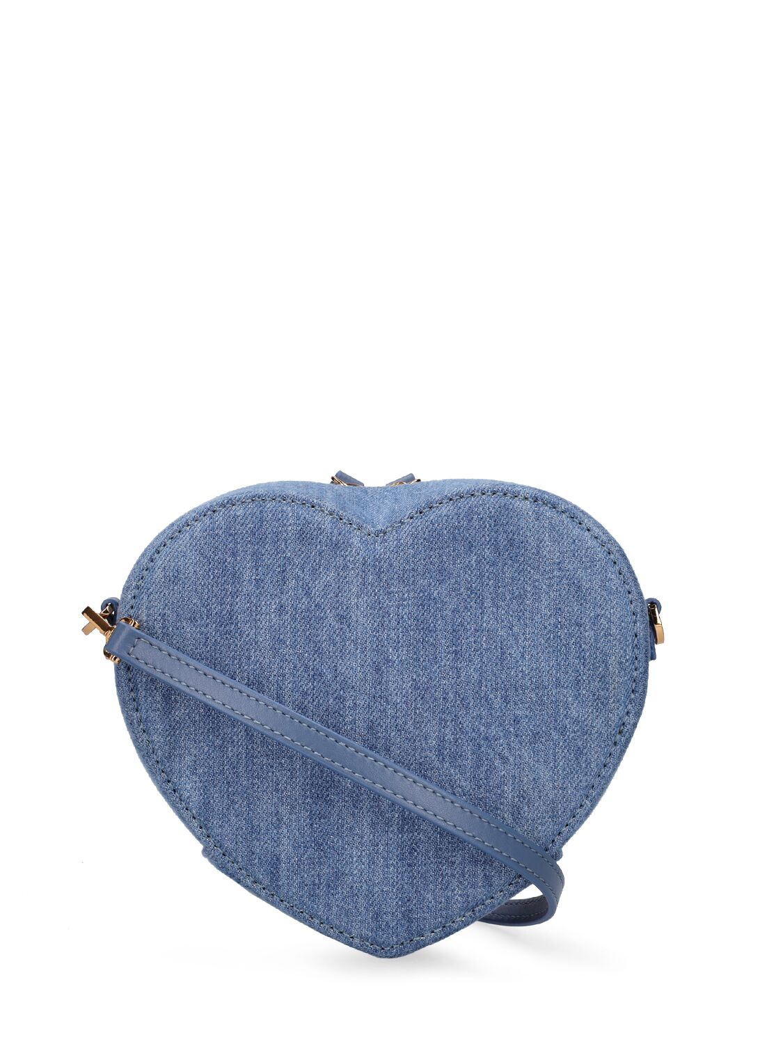 Shop Versace Heart Denim Shoulder Bag In Denim,gold
