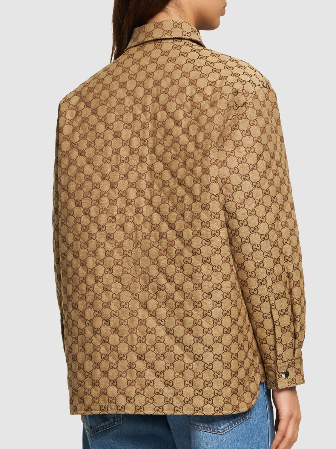 Shop Gucci Gg Canvas Cotton Blend Shirt In Camel,ebony