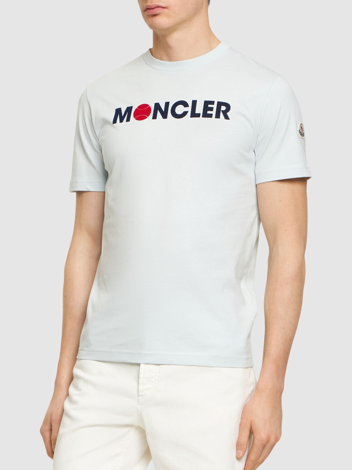 Shop Moncler Logo Cotton Jersey T-shirt In Blue