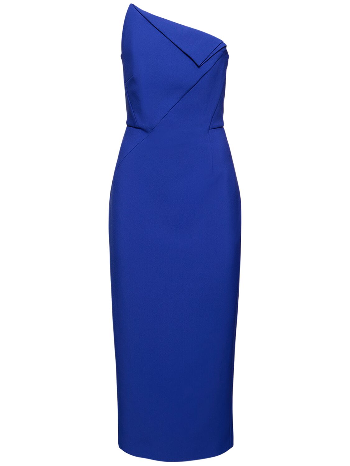 Shop Roland Mouret Strapless Asymmetric Crepe Midi Dress In Blue