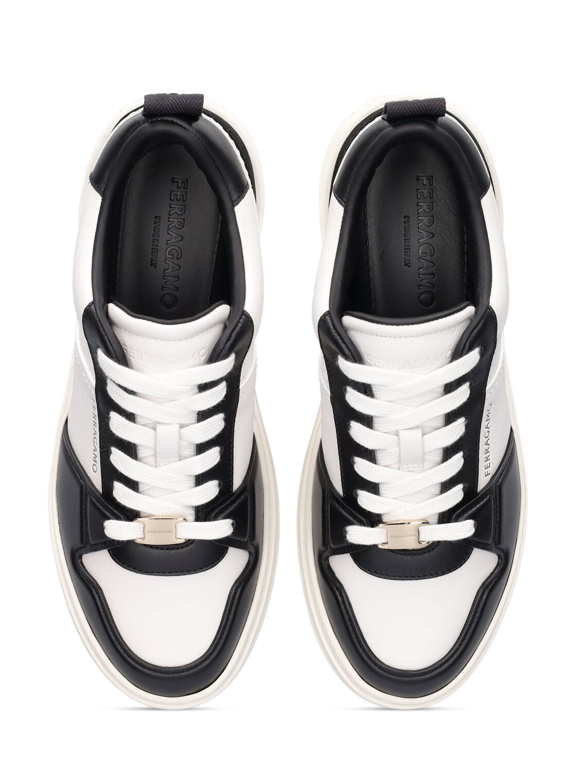 Shop Ferragamo Dennis Leather & Nylon Sneakers In Black,white