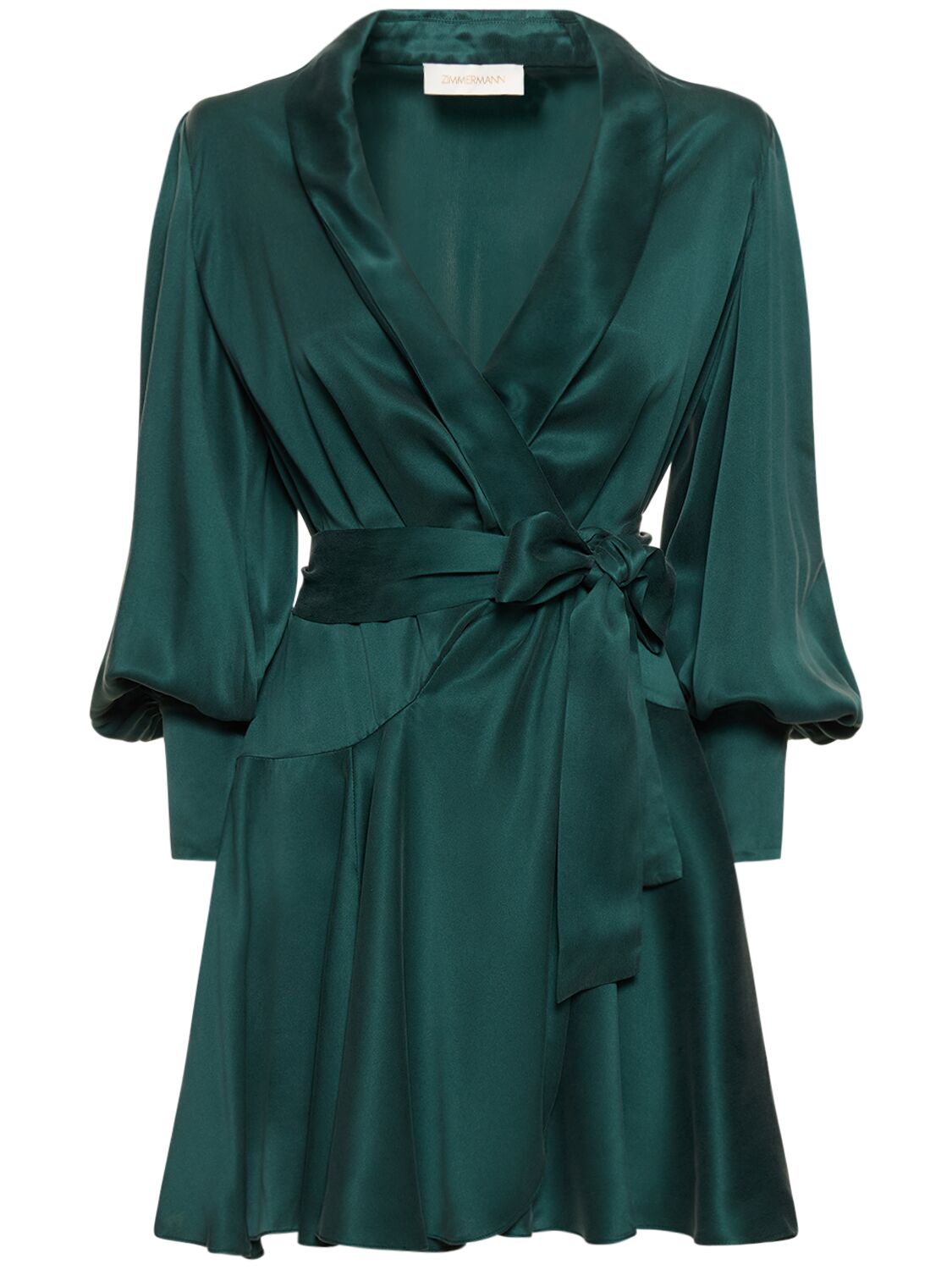 Zimmermann Silk-satin Mini Wrap Dress In Green