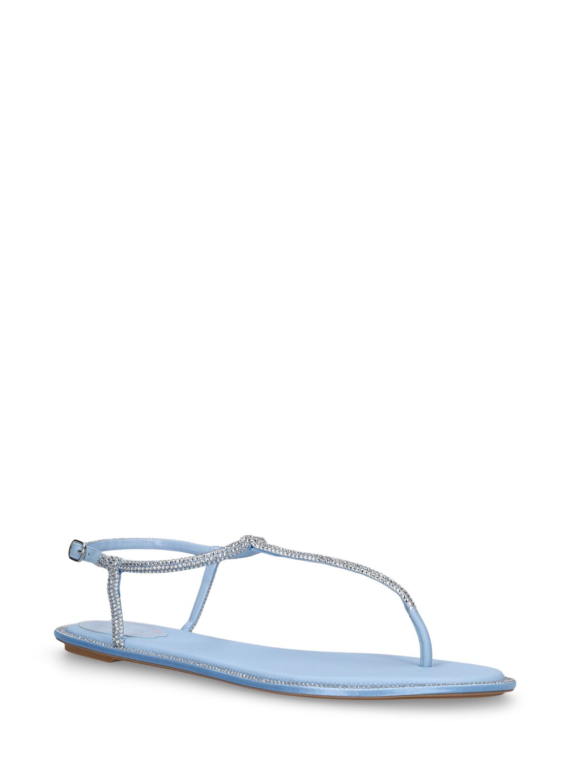 Shop René Caovilla 10mm Embellished Satin Thong Sandals In Light Blue