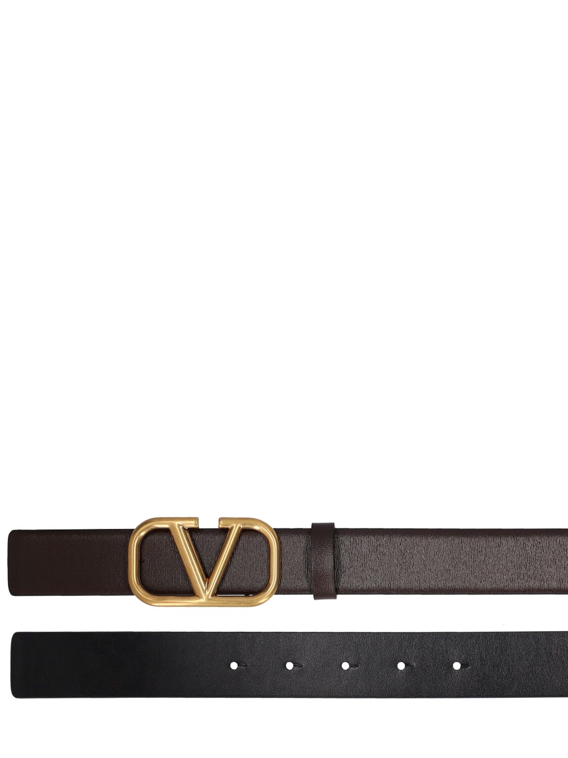 Shop Valentino 30mm Leather Belt W/ V Logo Buckle In Chocolate