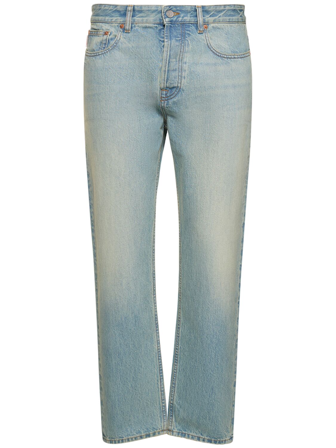 Shop Valentino Cotton Denim Regular Jeans In Blue