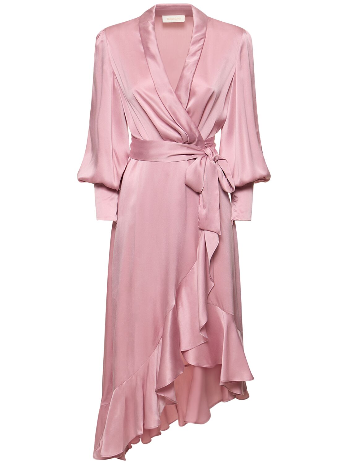 Shop Zimmermann Silk Midi Wrap Dress In Pink