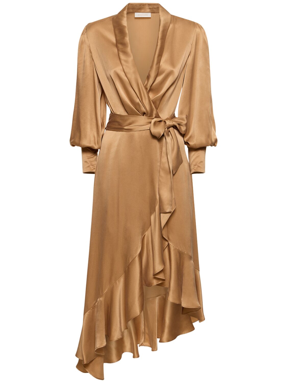 Shop Zimmermann Silk Midi Wrap Dress In Beige