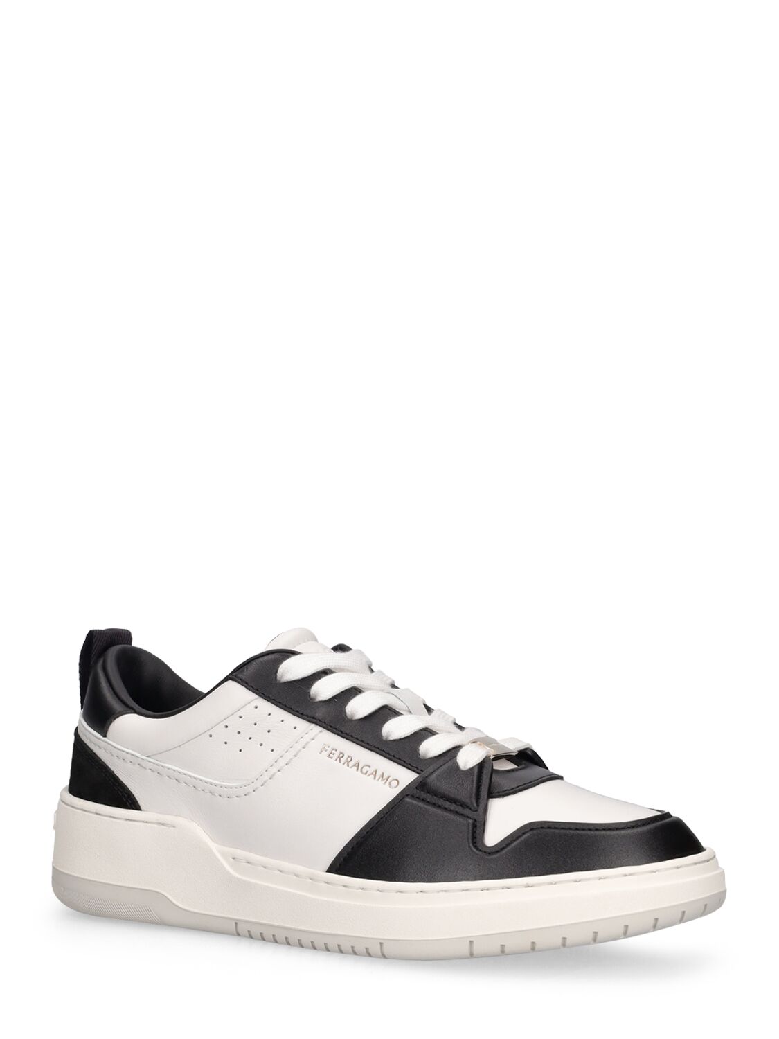Shop Ferragamo Dennis Leather Sneakers In Black,white