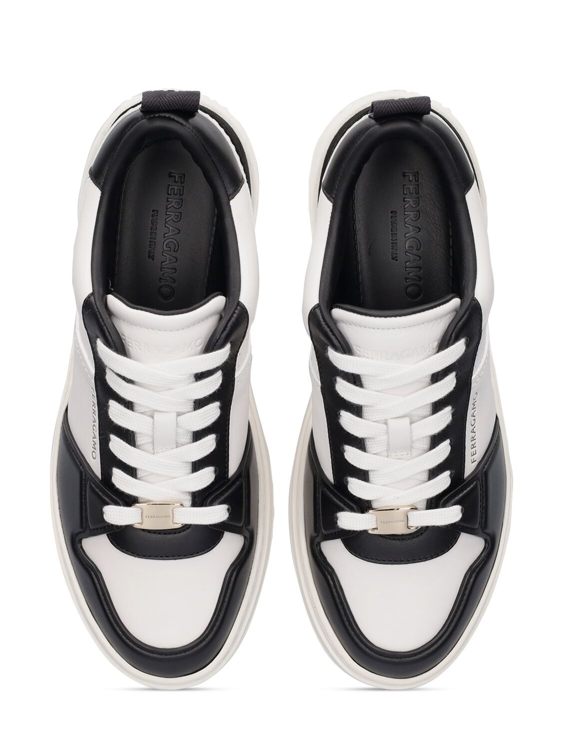 Shop Ferragamo Dennis Leather Sneakers In Black,white