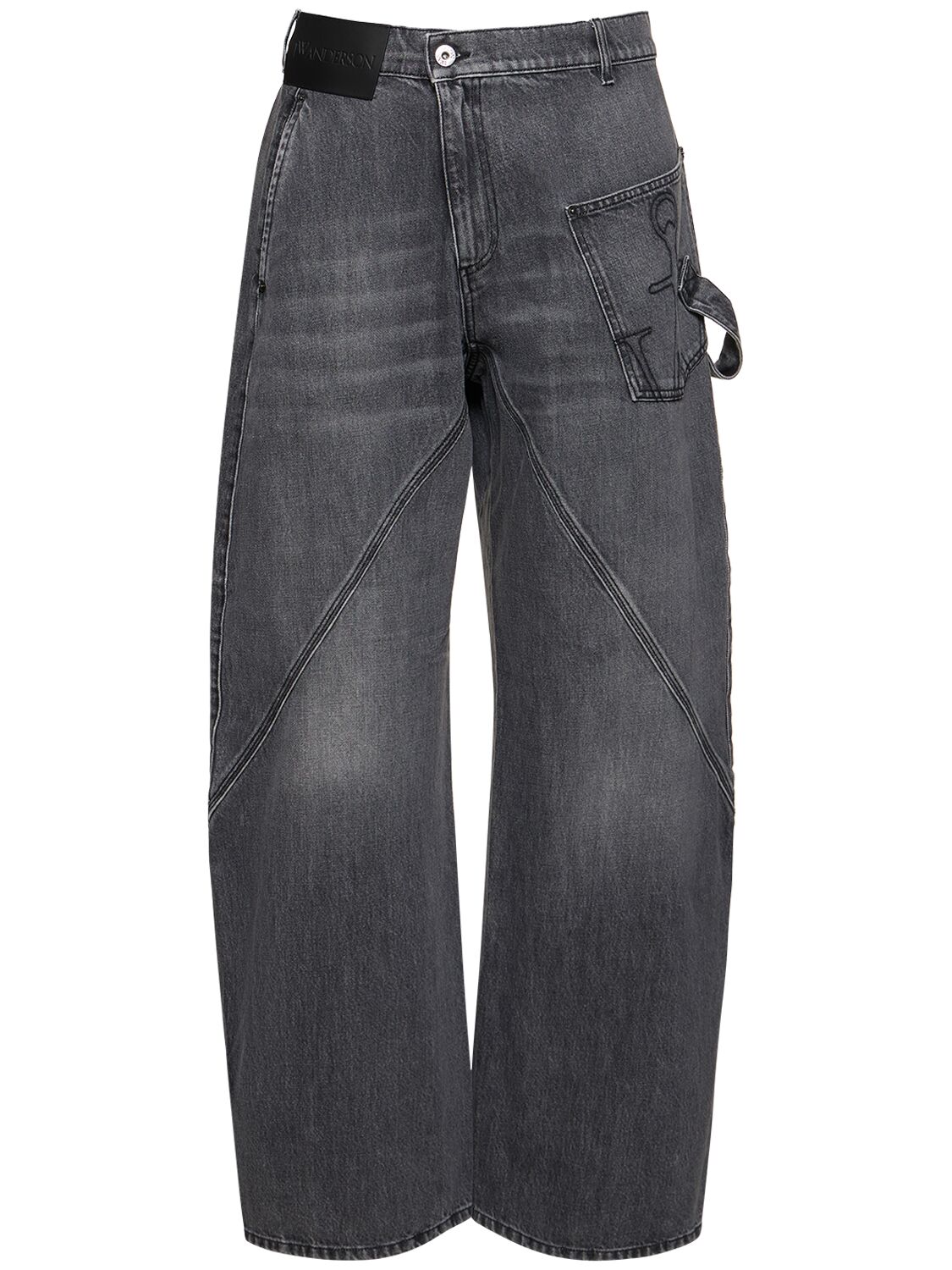 Shop Jw Anderson Twisted Cotton Workwear Jeans In Grey