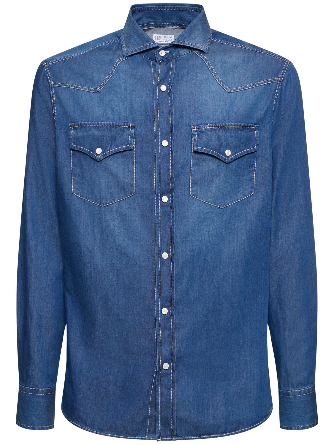 Shop Brunello Cucinelli Cotton Denim Shirt In Blue