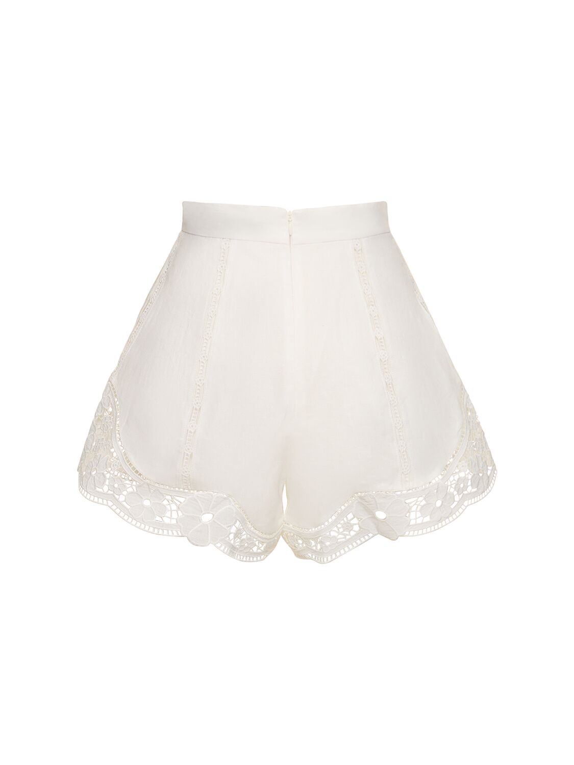 Shop Zimmermann August Broderie Linen Shorts In Ivory