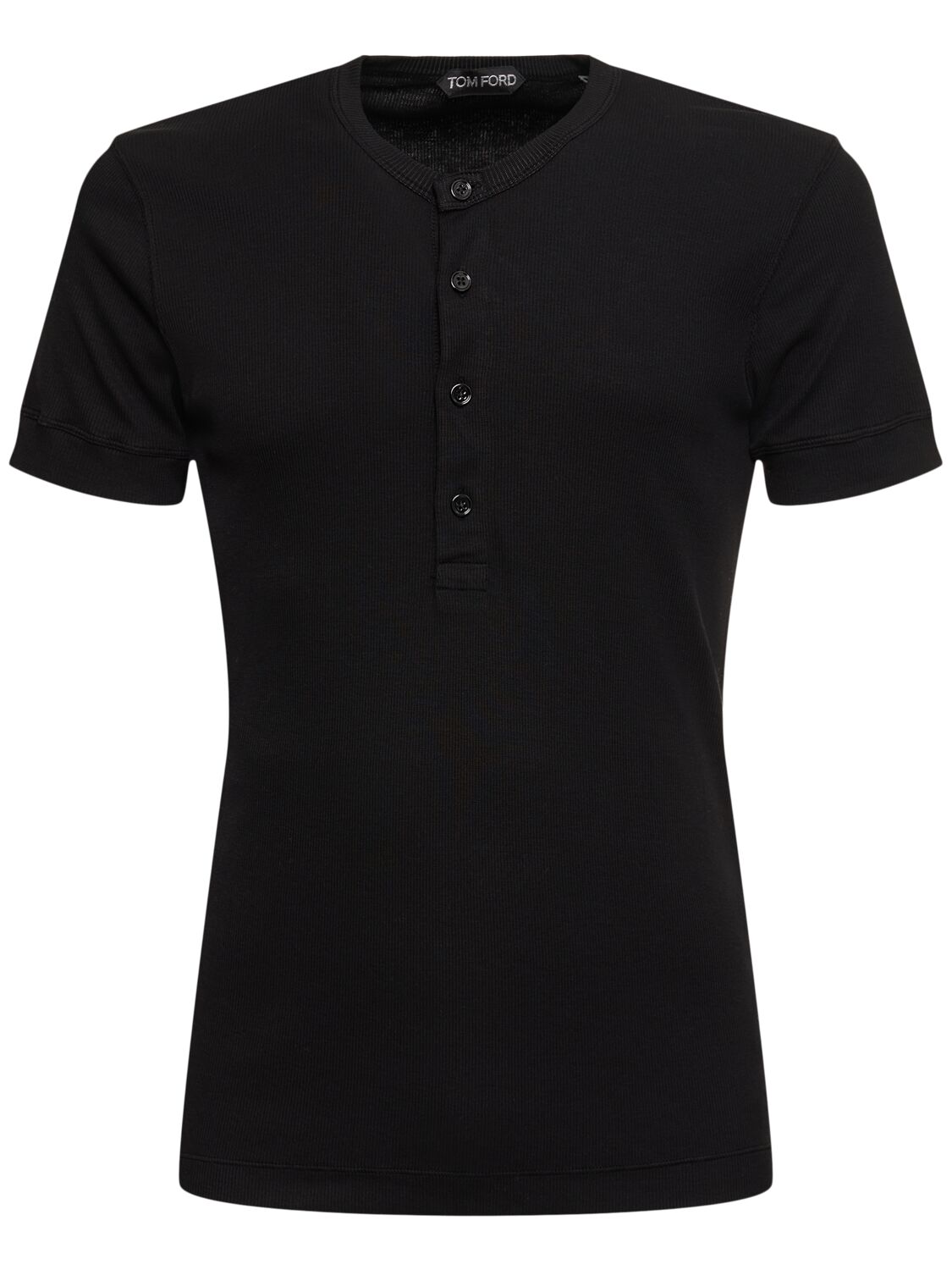 Tom Ford Henley Cotton & Lyocell Ribbed T-shirt In Black