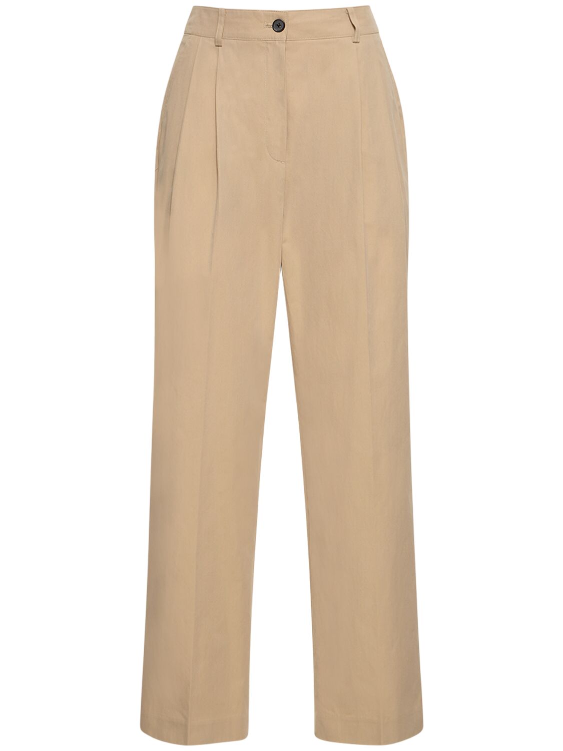 Image of Pleated Cotton & Nylon Chino Pants