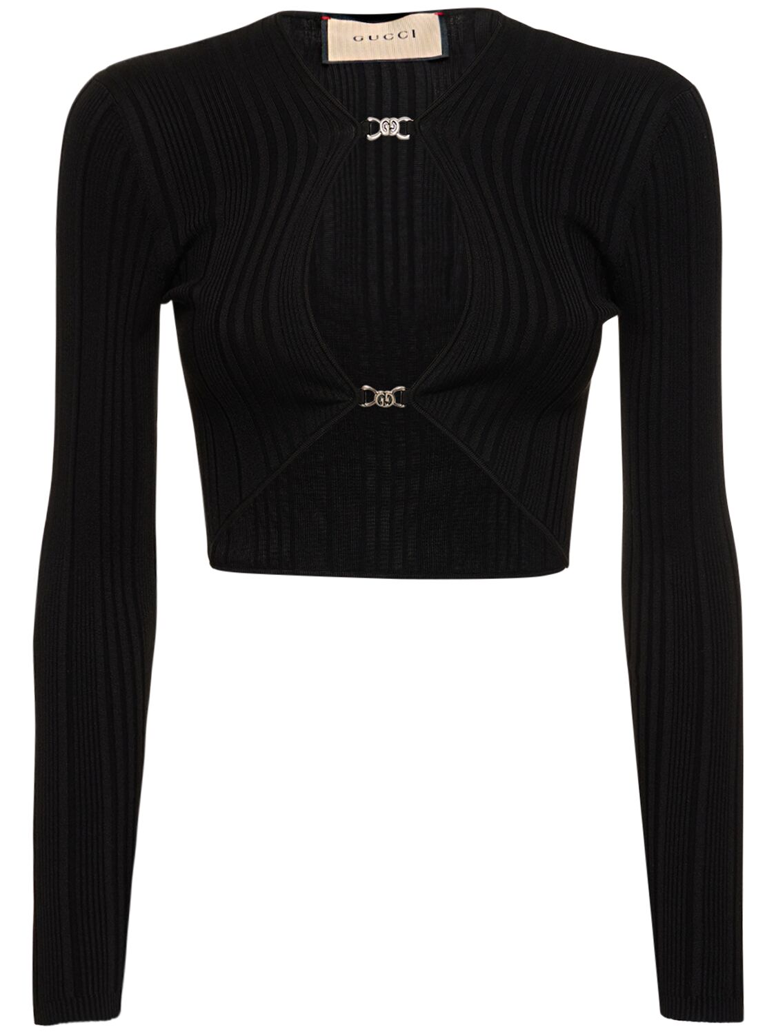 Gucci Viscose & Silk Blend Rib Cutout Sweater In Black