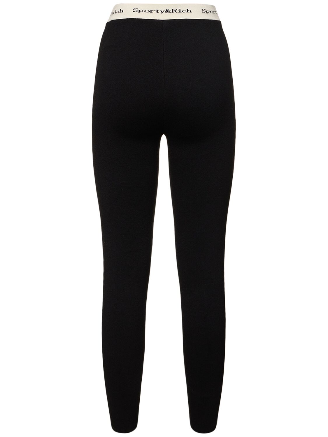 Shop Sporty And Rich Serif Logo High Waist Ribbed Leggings In Black