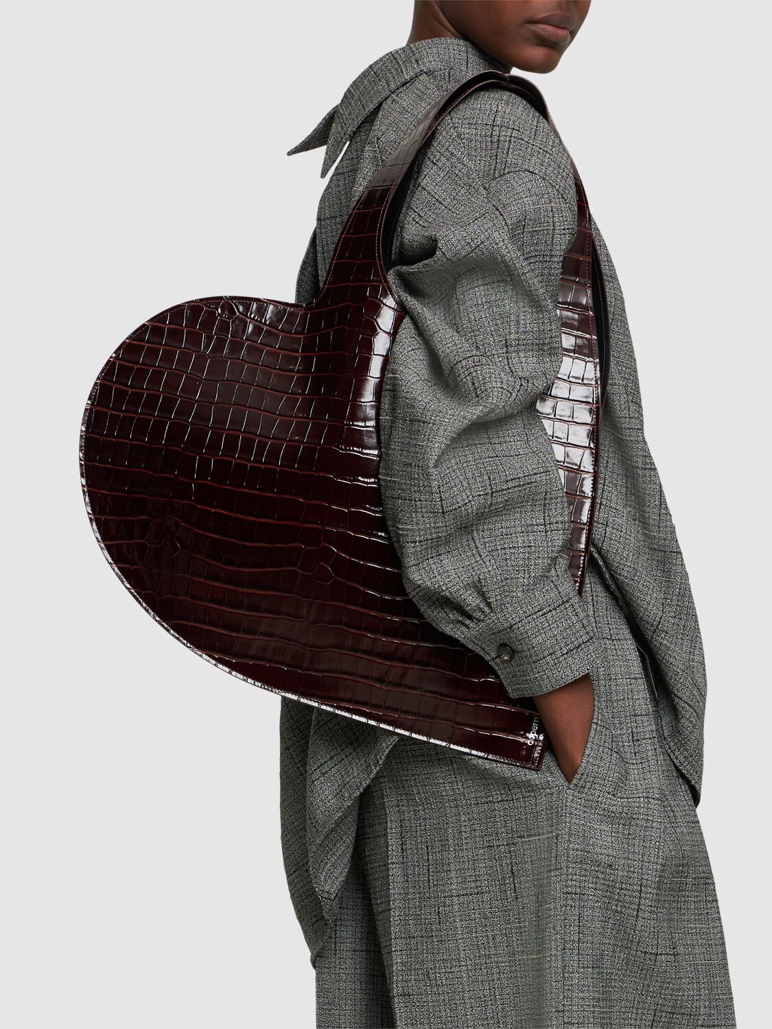 Heart Embossed Leather Tote Bag