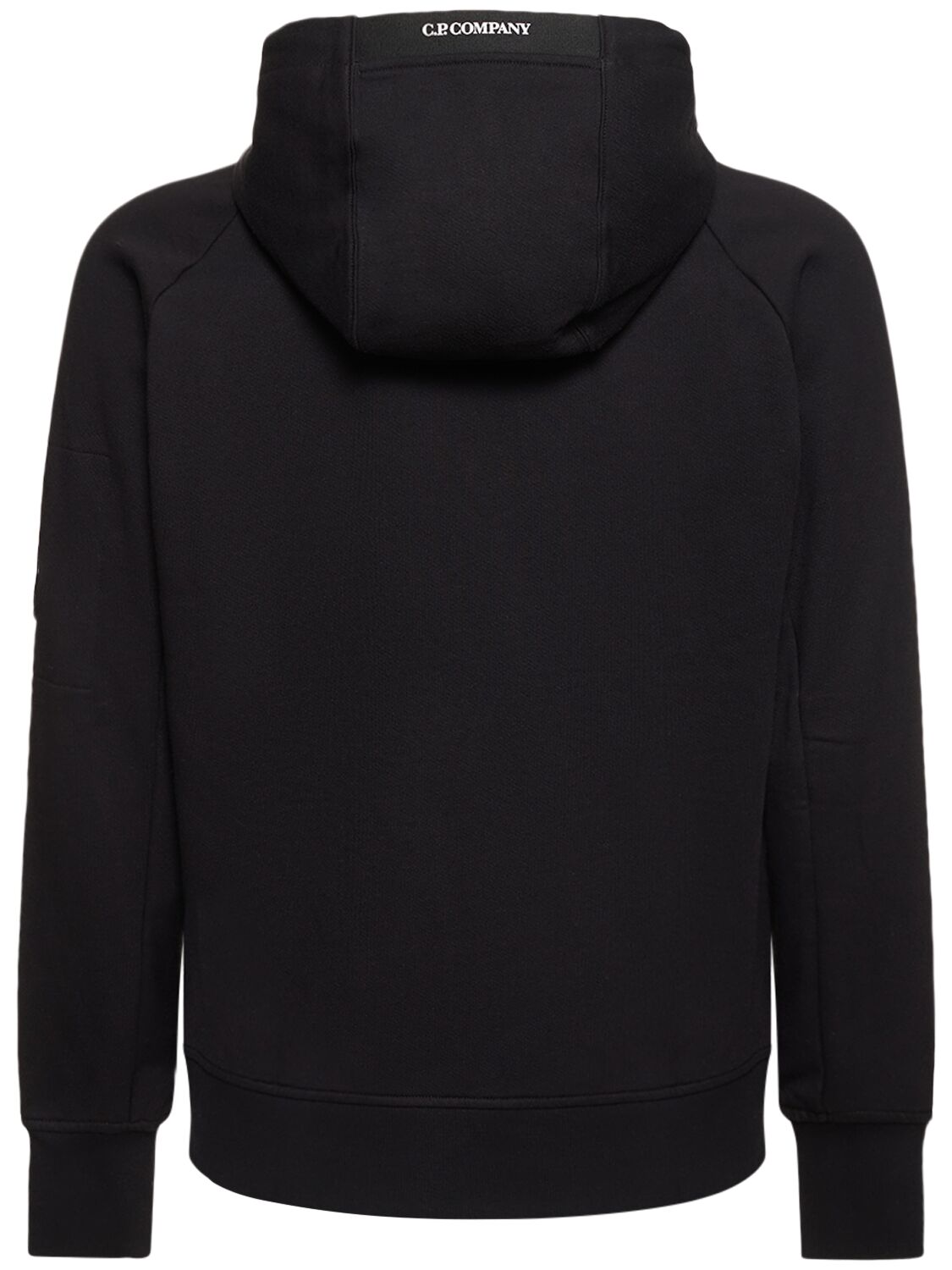 Shop C.p. Company Diagonal Raised Fleece Zipped Hoodie In Black