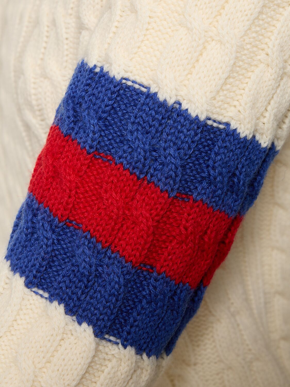 Shop Gucci Wool & Cashmere Cable Knit Sweater In Ivory,blue,red