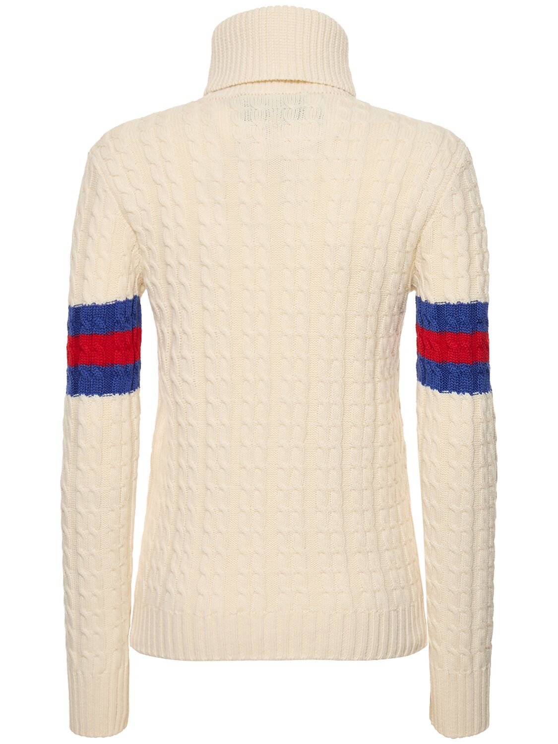 Shop Gucci Wool & Cashmere Cable Knit Sweater In Ivory,blue,red