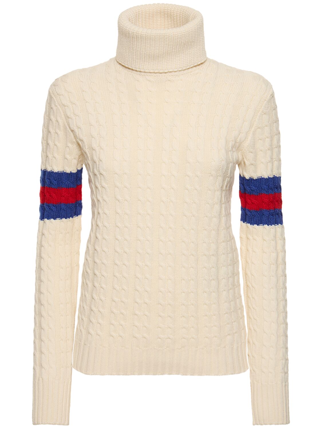 Gucci Wool & Cashmere Cable Knit Jumper In Ivory,blue,red