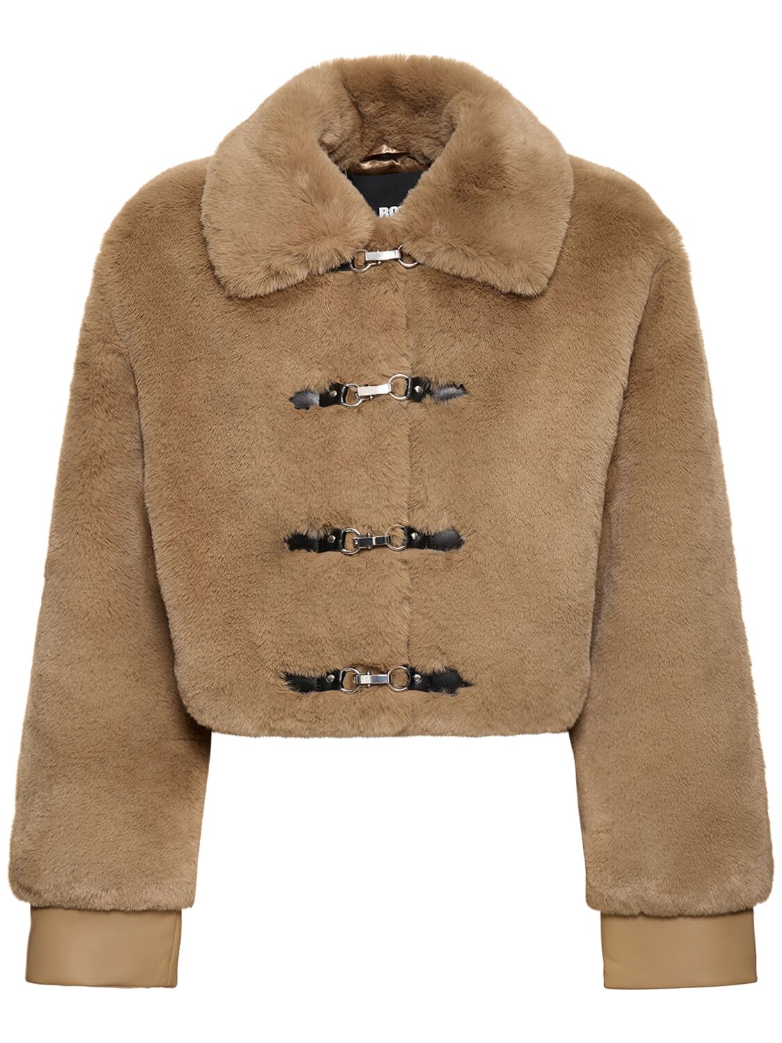 Image of Sepia Fluffy Faux Fur Jacket