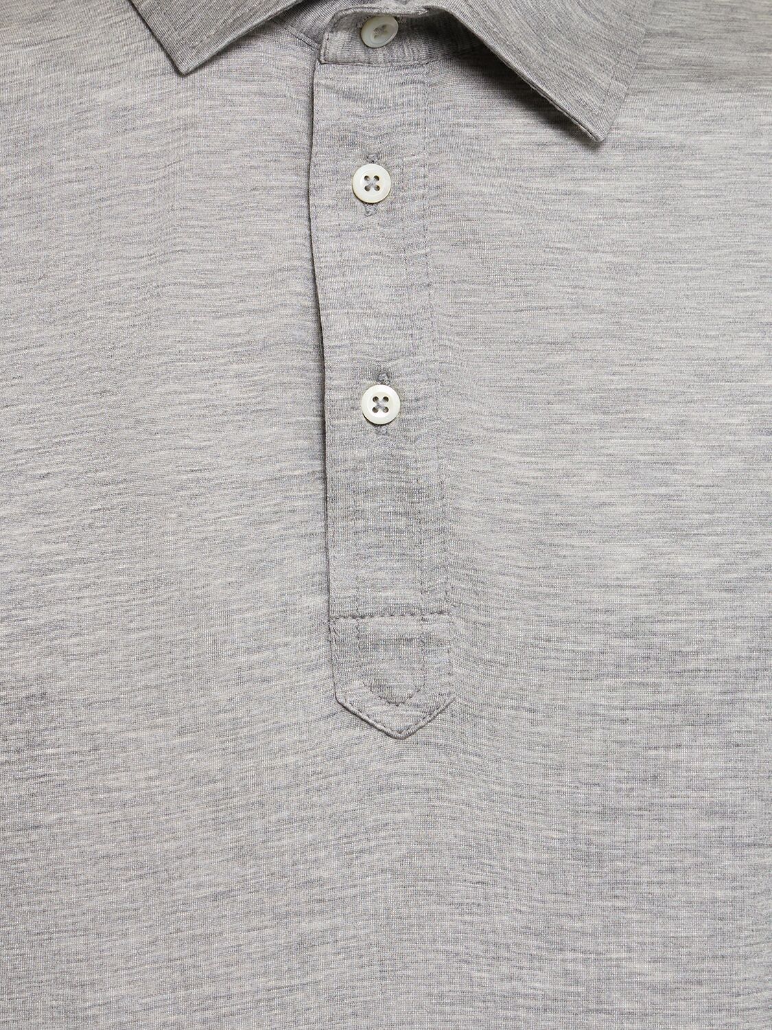 Shop Brunello Cucinelli Silk & Cotton Jersey Polo In Grey