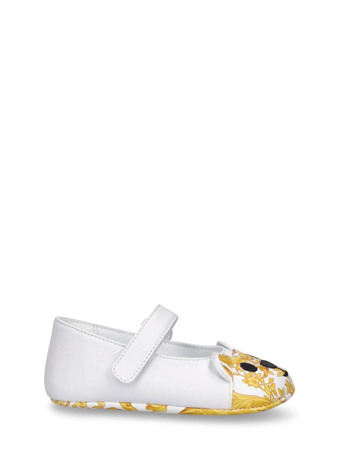 Versace Kids' Baroque印花芭蕾平底鞋 In White,gold