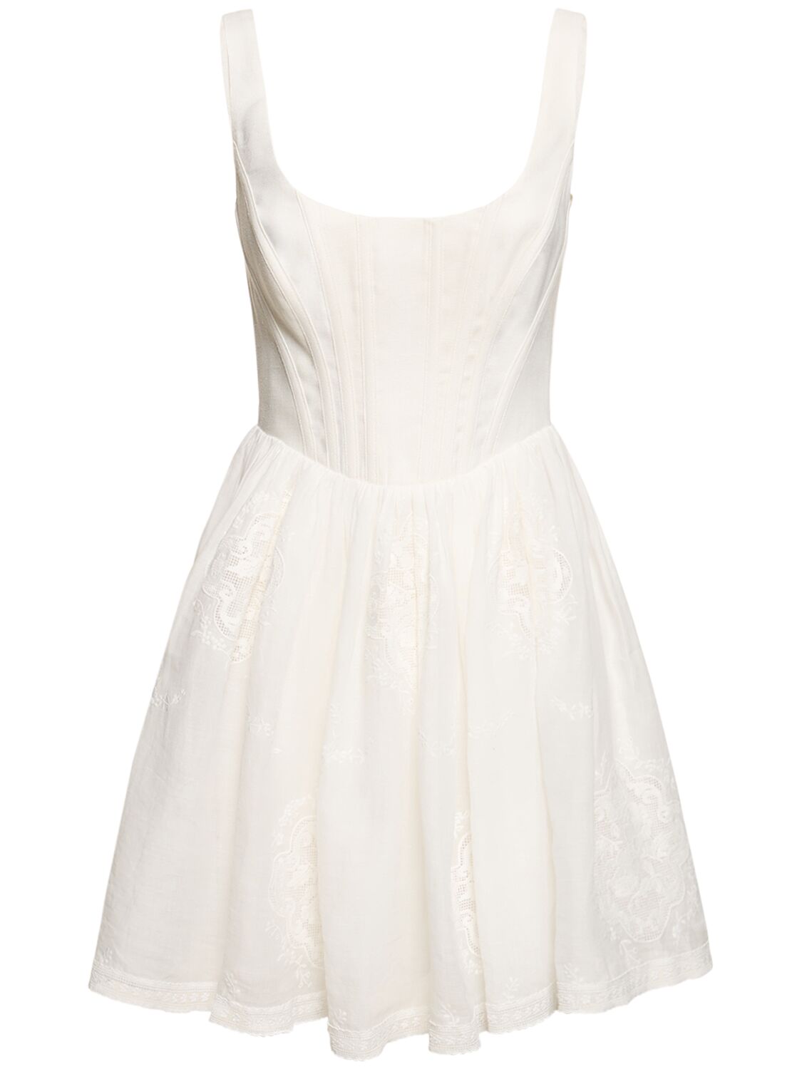 Shop Zimmermann Alight Embroidered Corset Mini Dress In Ivory