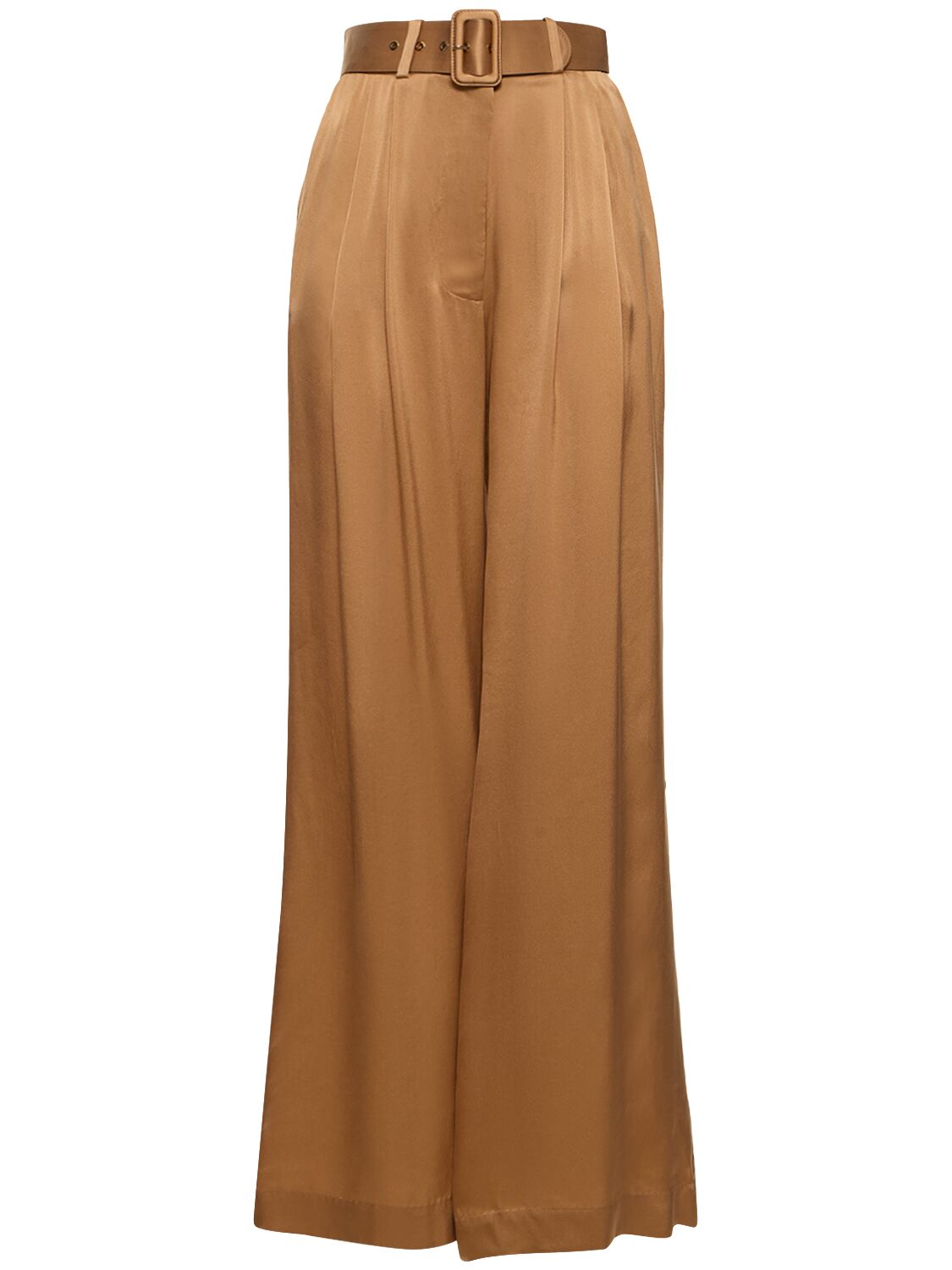 Zimmermann Silk Satin Tuck Trousers In Brown