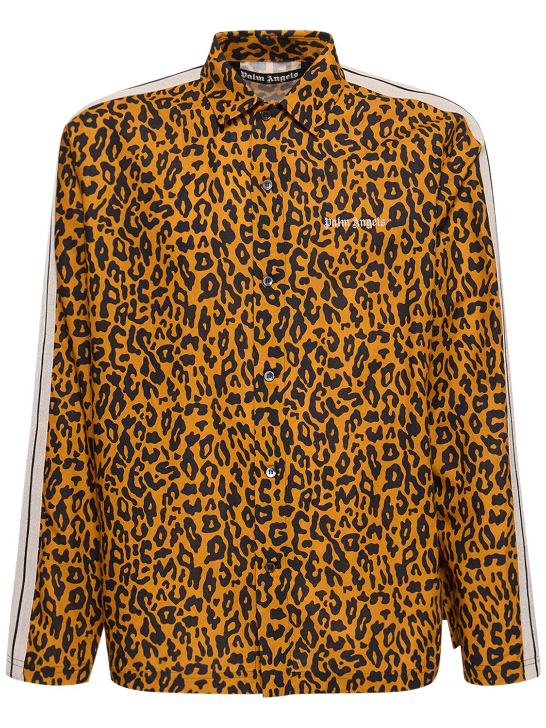 Palm Angels Cheetah Linen Blend Track Shirt In Orange,brown