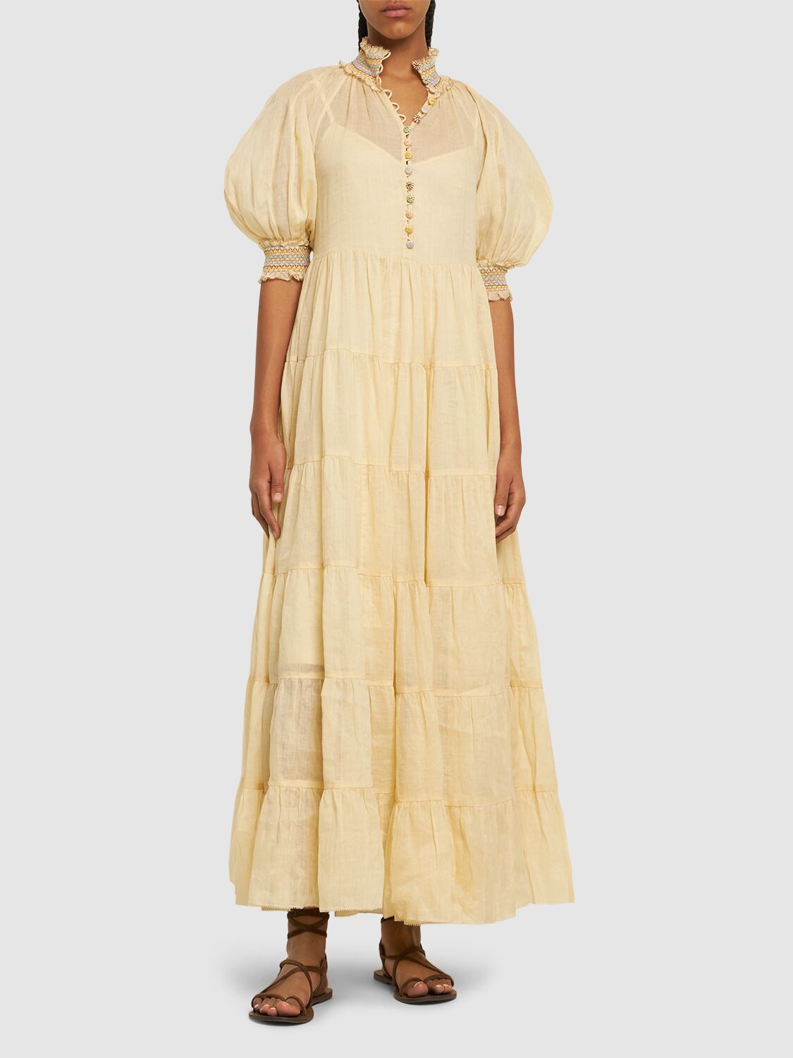 Shop Zimmermann Junie Swing Tiered Ramie Maxi Dress In White