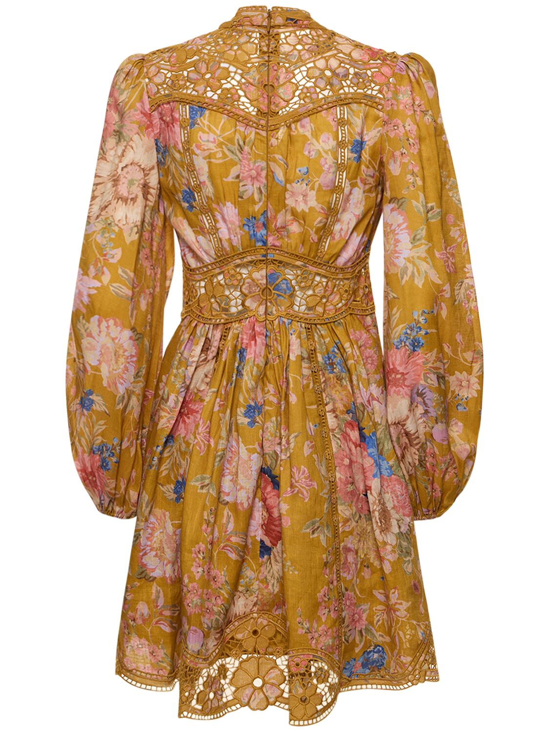 Shop Zimmermann August Plunge Linen Mini Dress In Multicolor