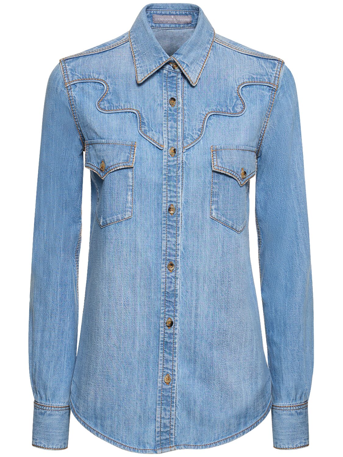 Image of Embroidered Cotton Denim Shirt
