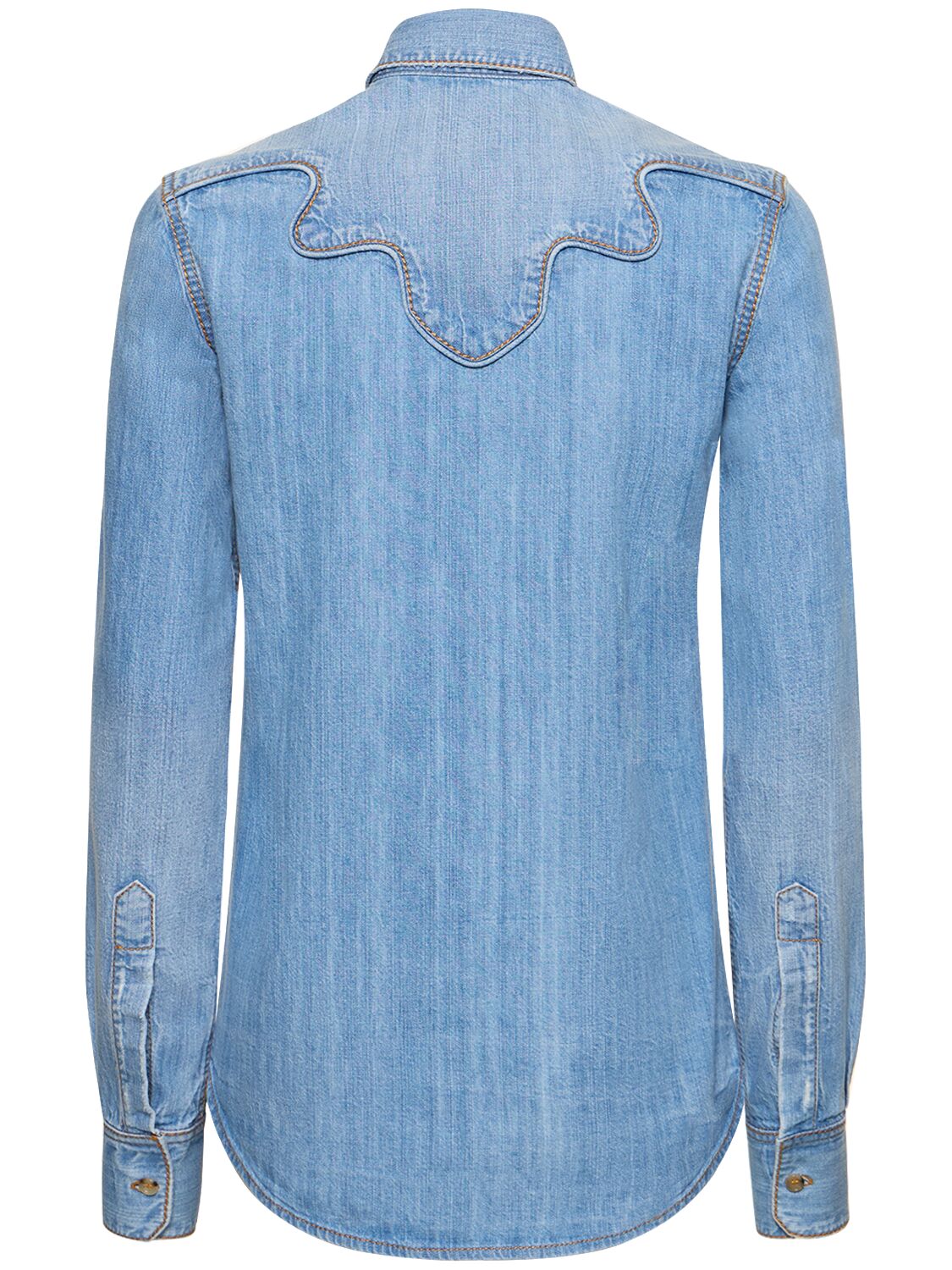 Shop Ermanno Scervino Embroidered Cotton Denim Shirt In Blue