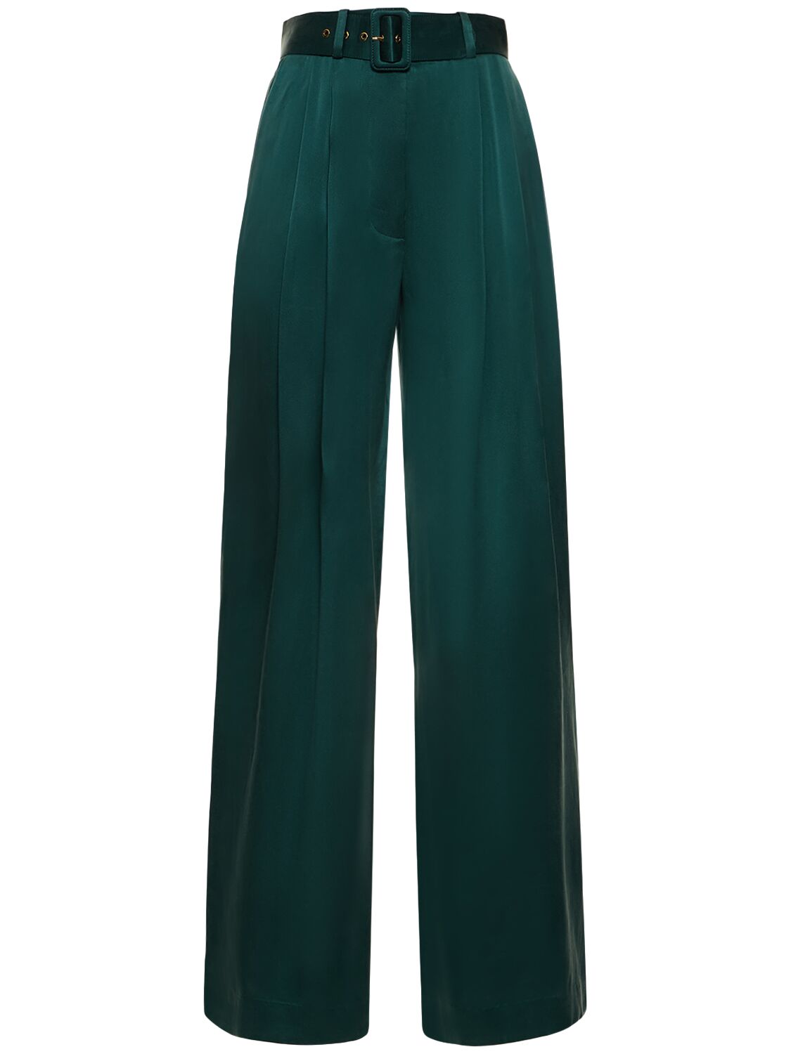 Zimmermann Silk Satin Tuck Pants In Green