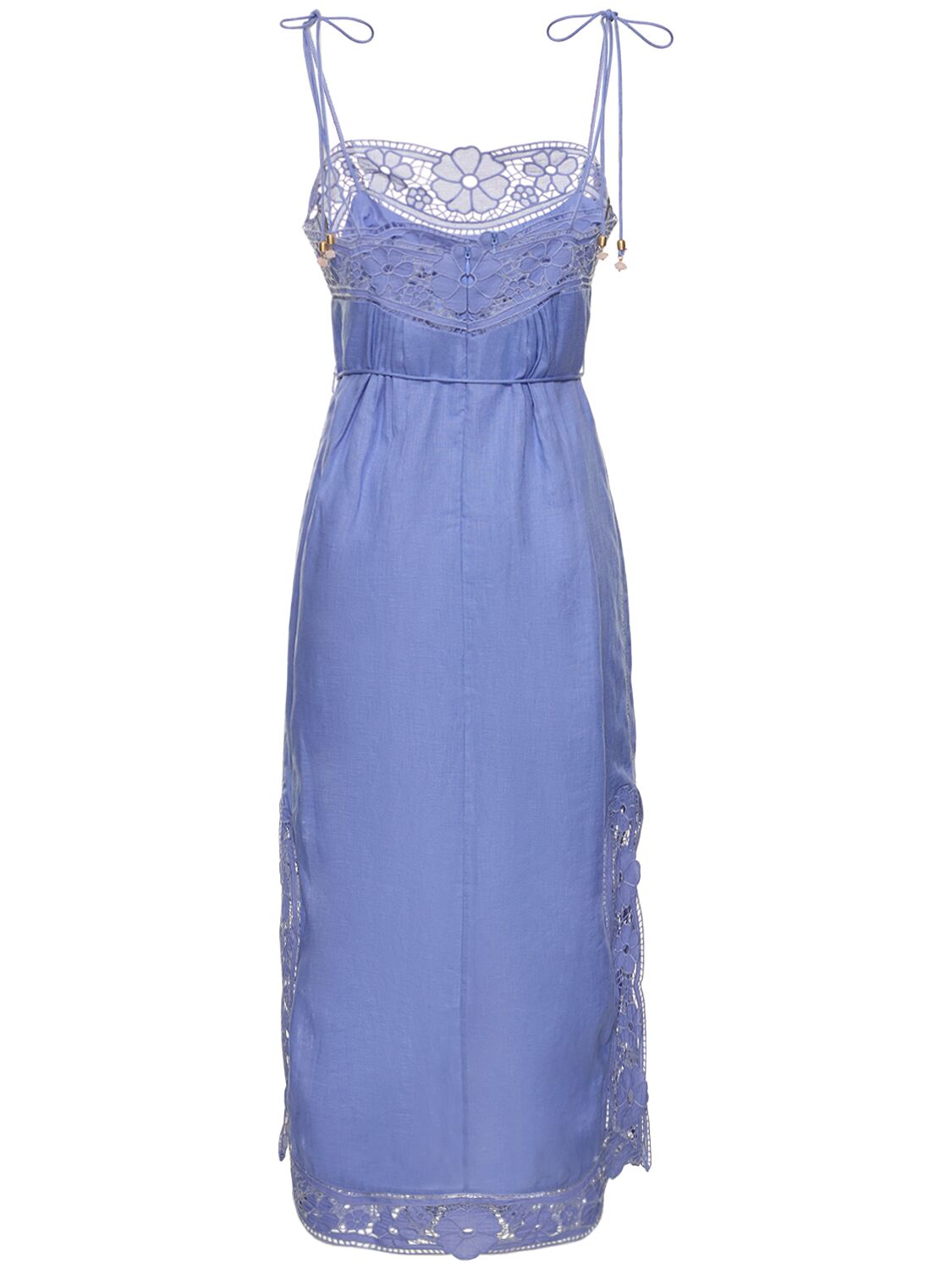Shop Zimmermann August Broderie Linen Midi Slip Dress In Dusty Blue