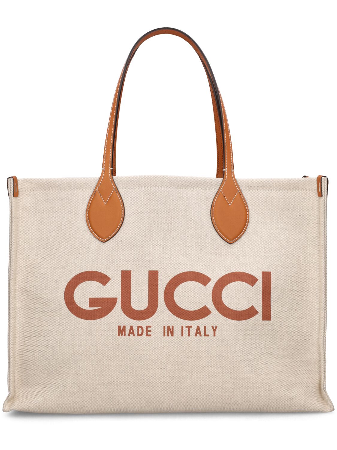 Gucci Logo-print Leather-trim Canvas Tote Bag In White,brown
