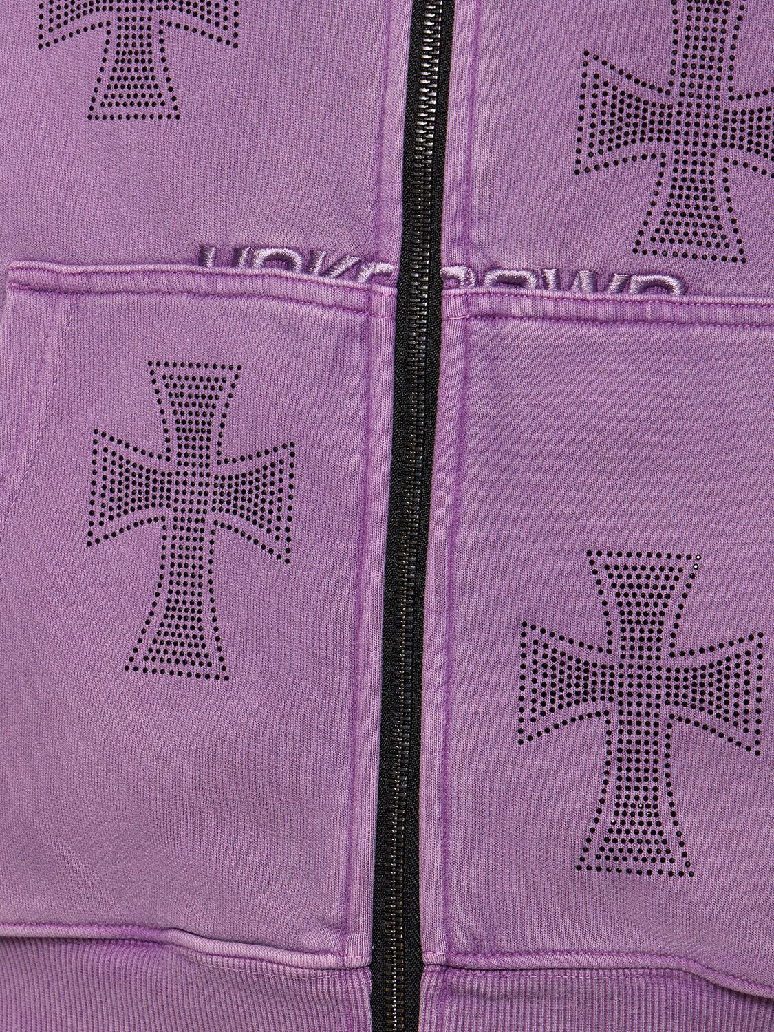 Shop Unknown Rhinestone Dagger Zip Up Hoodie In Purple,black
