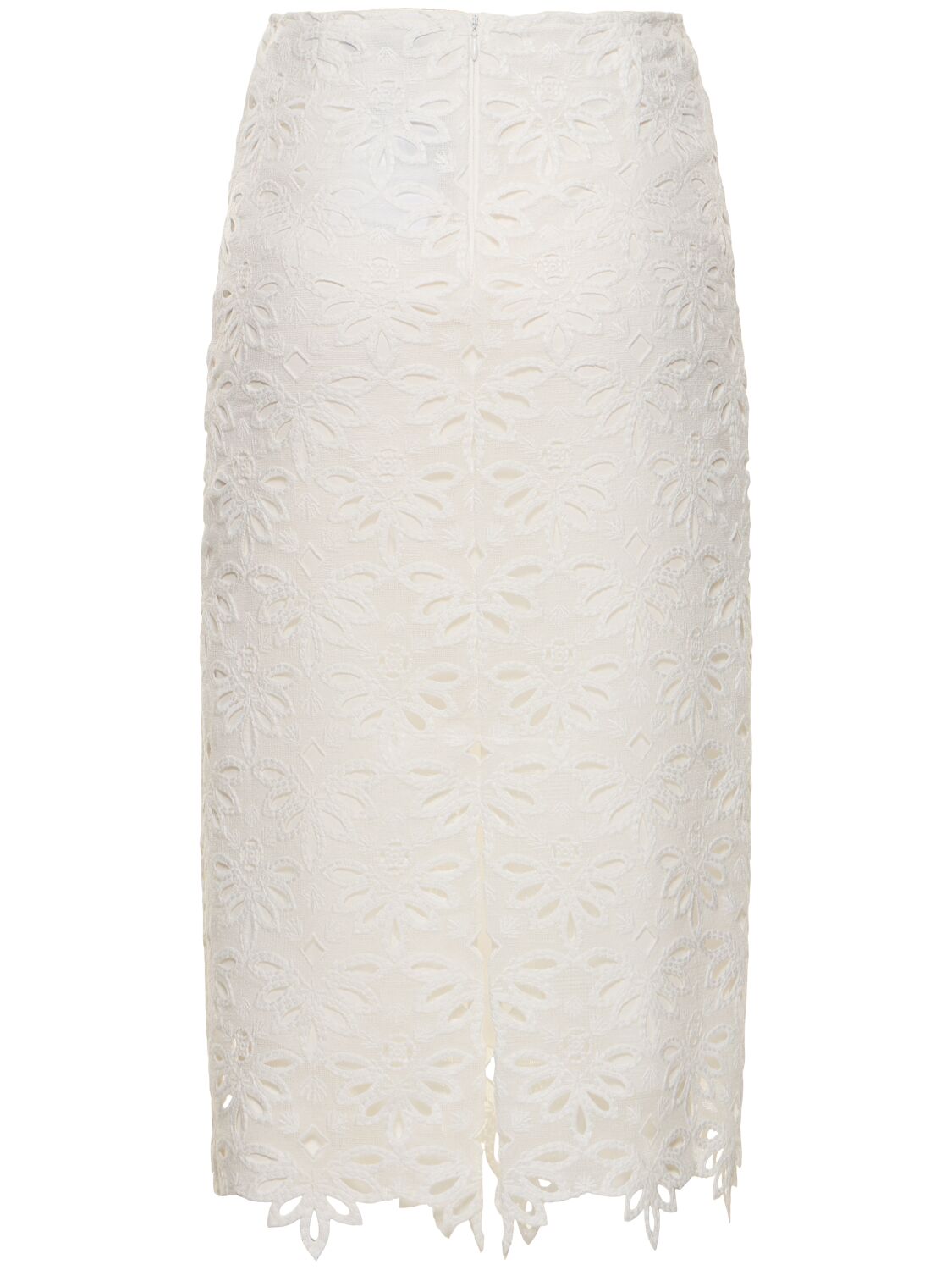 Shop Ermanno Scervino Embroidered Cotton Blend Midi Skirt In White