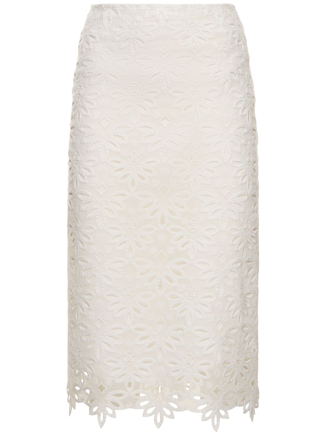 Image of Embroidered Cotton Blend Midi Skirt