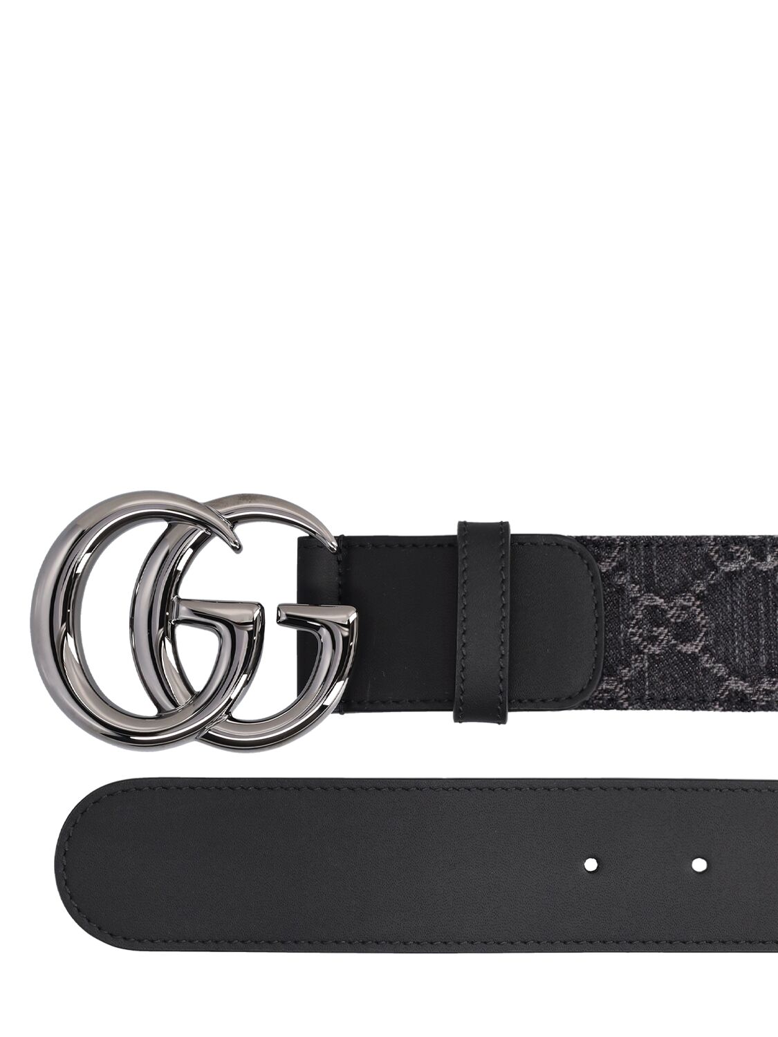 Shop Gucci 40mm Marmont Gg Denim Belt In Black,grey